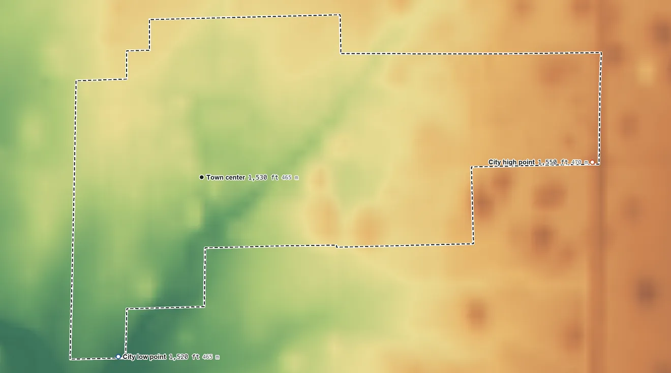 Topographic elevation map of Goessel, Kansas, shaded from 1,520 ft on the southwest side to 1,550 ft on the east side