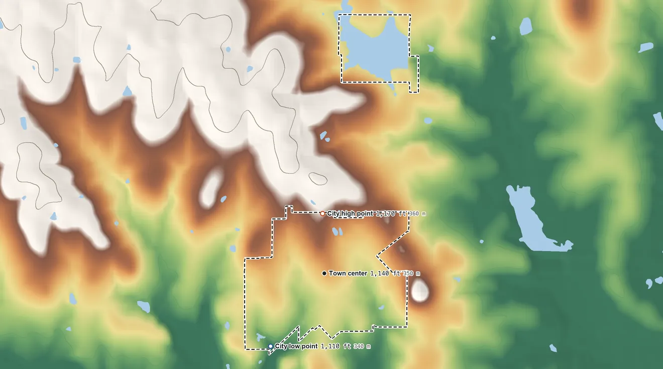 Topographic elevation map of Gridley, Kansas, shaded from 1,110 ft on the southwest side to 1,170 ft on the north side