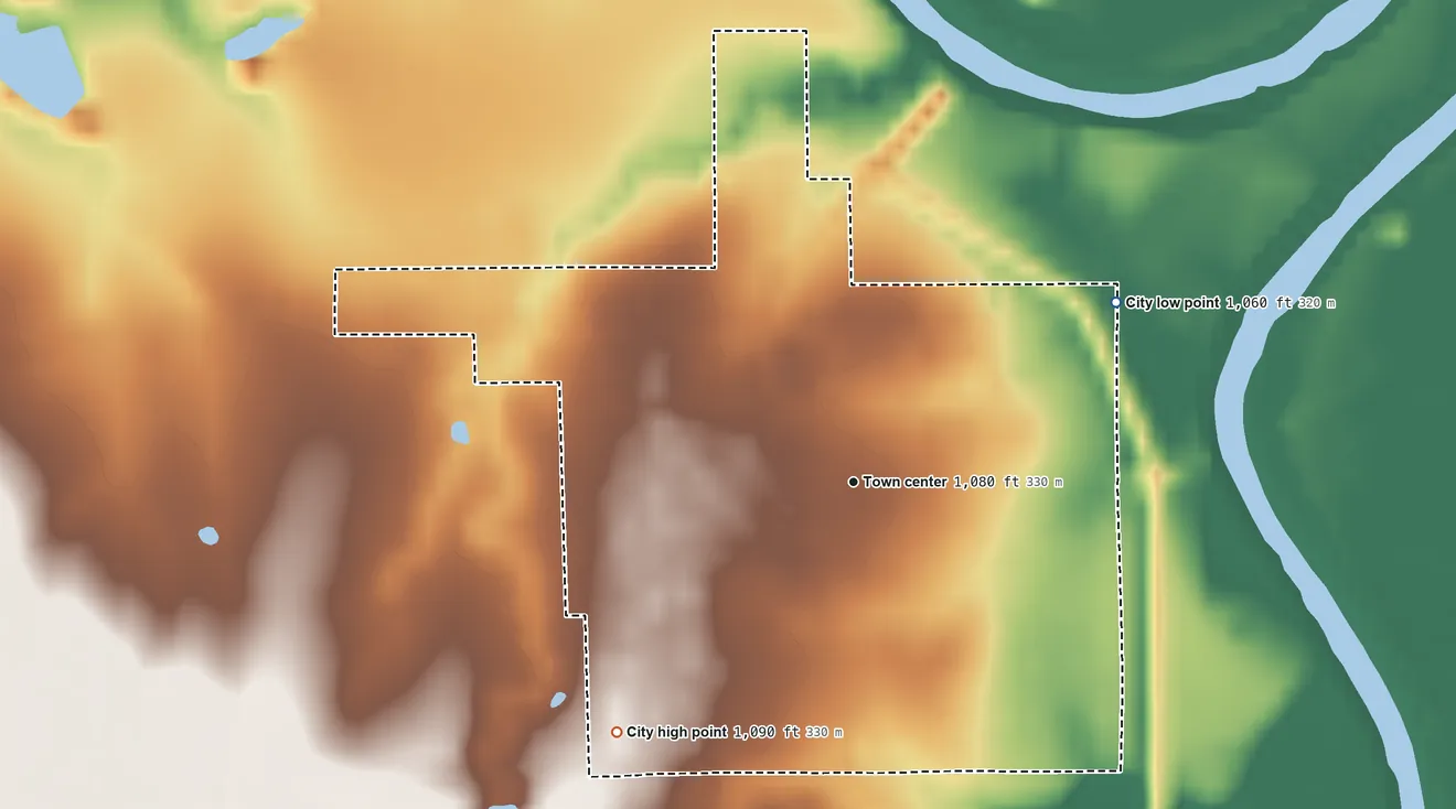 Topographic elevation map of Hartford, Kansas, shaded from 1,060 ft on the northeast side to 1,090 ft on the southwest side