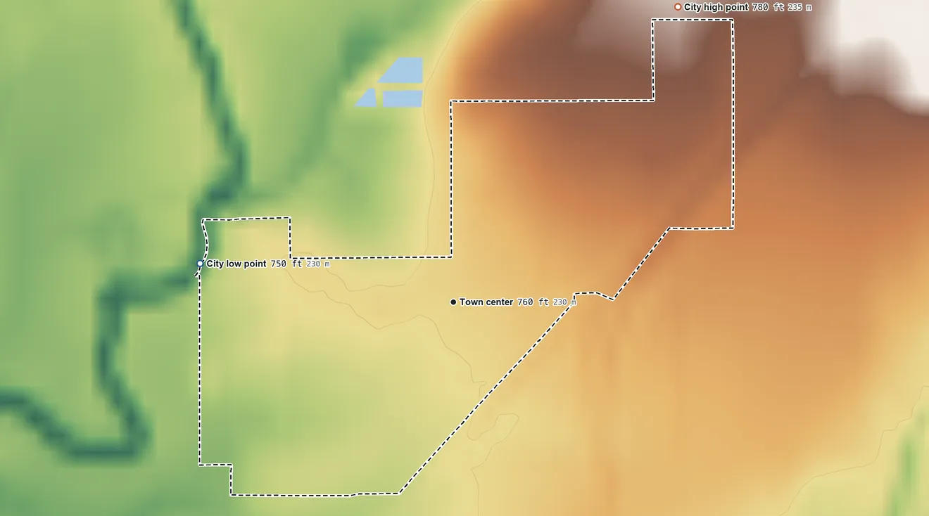 Topographic elevation map of Havana, Kansas, shaded from 750 ft on the west side to 780 ft on the northeast side