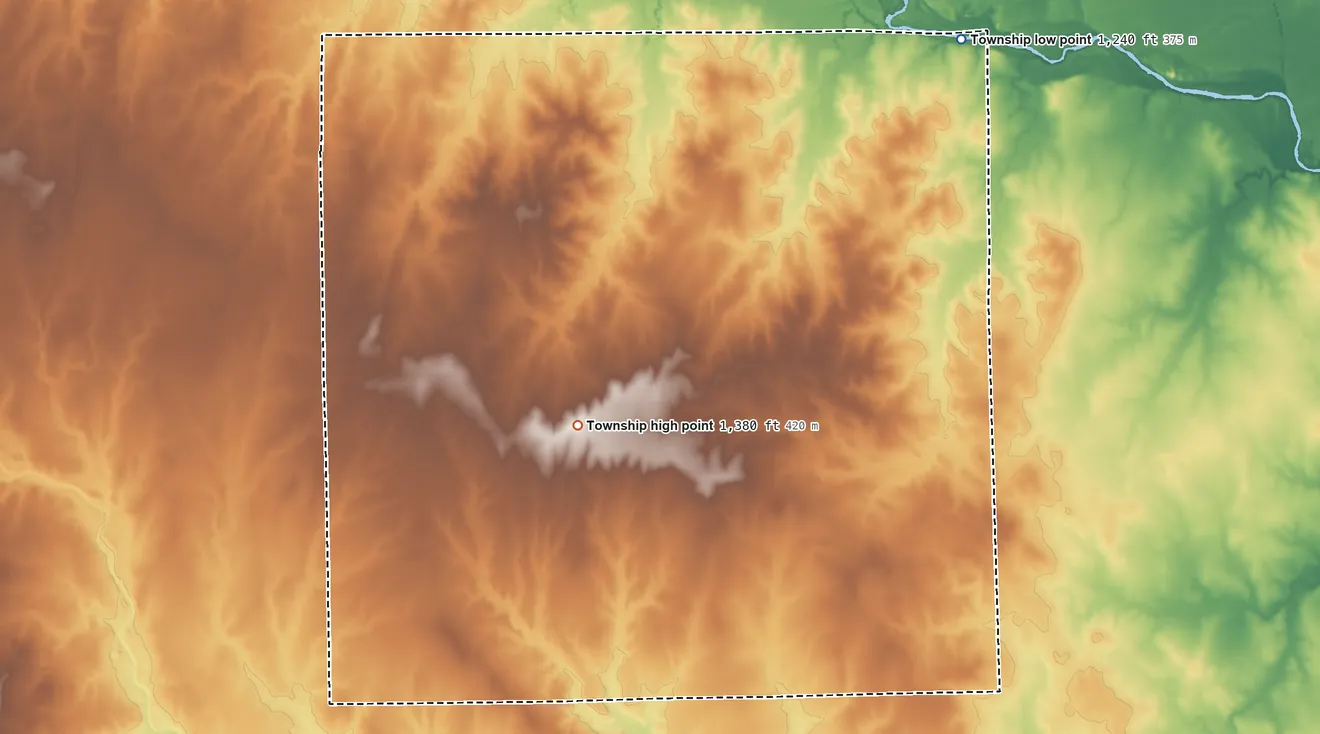 Topographic elevation map of Illinois Township, Sumner County, Kansas, shaded from 1,240 ft on the northeast side to 1,380 ft on the southwest side