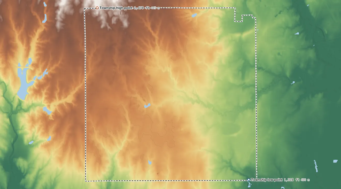 Topographic elevation map of Illinois Township, Kansas, shaded from 1,310 ft on the southeast side to 1,470 ft on the northwest side