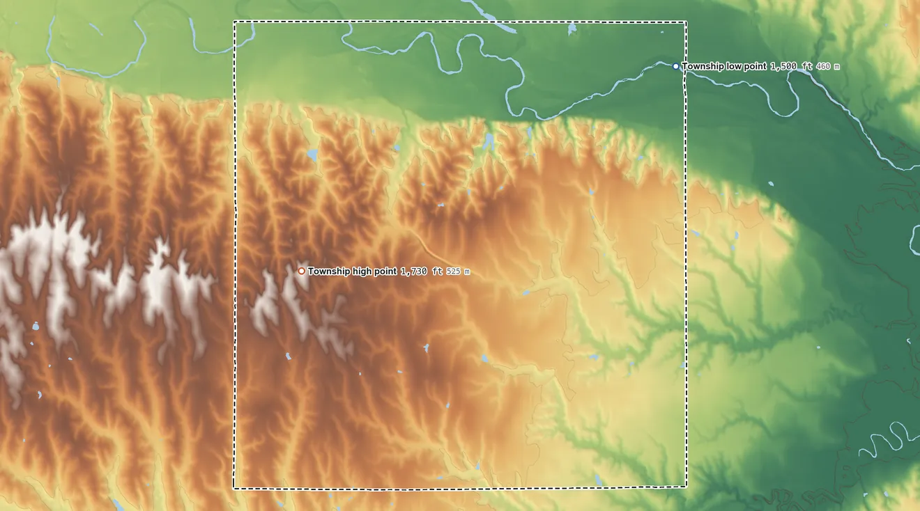 Topographic elevation map of Jackson Township, Jewell County, Kansas, shaded from 1,500 ft on the northeast side to 1,730 ft on the north side