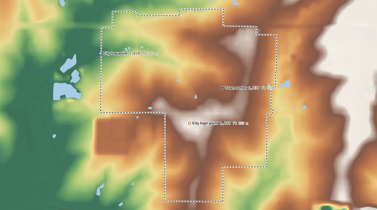 Topographic elevation map of La Harpe, Kansas, shaded from 1,010 ft on the west side to 1,040 ft on the southwest side