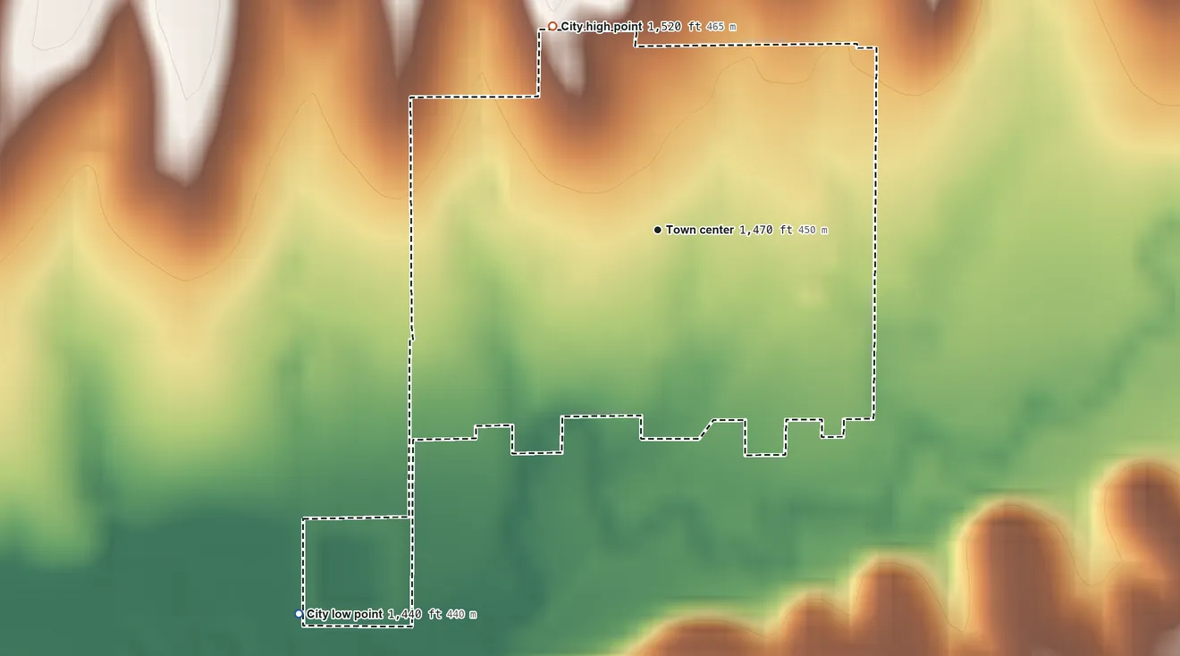 Topographic elevation map of Latham, Kansas, shaded from 1,440 ft on the southwest side to 1,520 ft on the northwest side