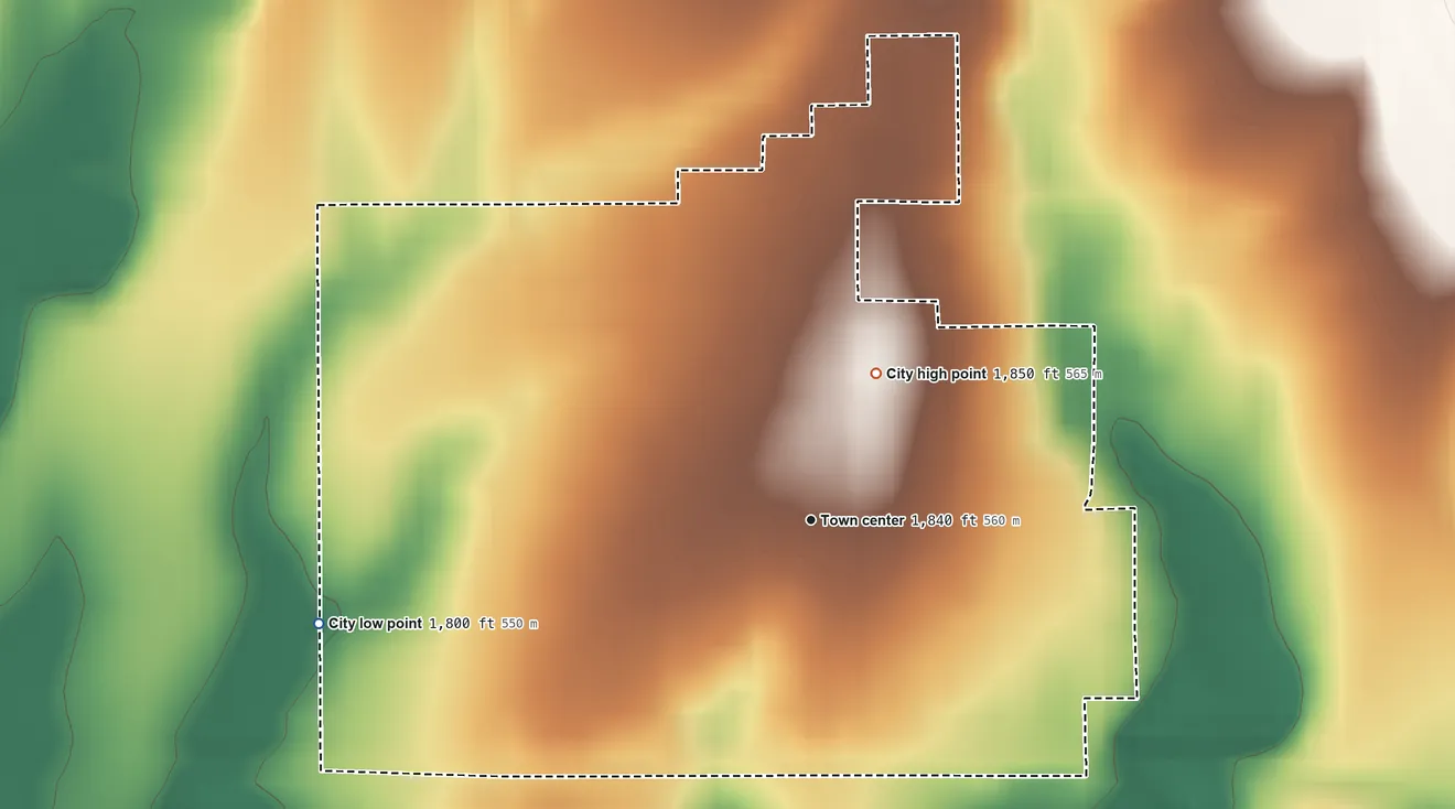 Topographic elevation map of Lebanon, Kansas, shaded from 1,800 ft on the west side to 1,850 ft on the northeast side