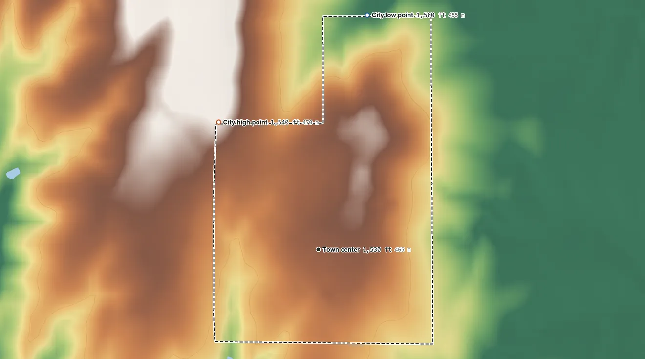 Topographic elevation map of Lehigh, Kansas, shaded from 1,500 ft on the north side to 1,540 ft on the northwest side