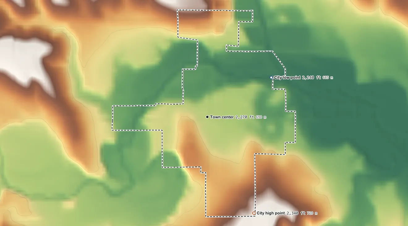 Topographic elevation map of Lenora, Kansas, shaded from 2,240 ft on the northeast side to 2,340 ft on the southeast side