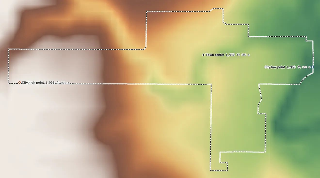 Topographic elevation map of Liebenthal, Kansas, shaded from 1,960 ft on the east side to 2,000 ft on the west side