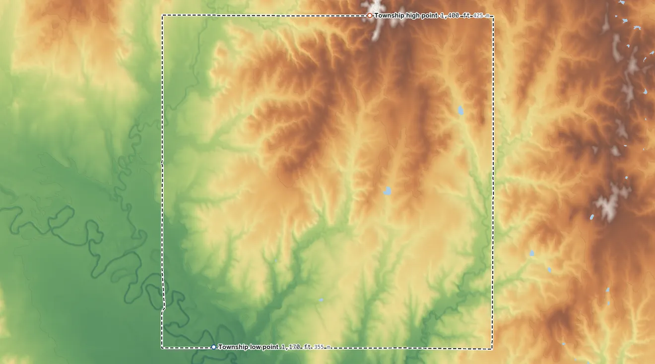 Topographic elevation map of Lincoln Township, Ottawa County, Kansas, shaded from 1,170 ft on the south side to 1,400 ft on the northeast side