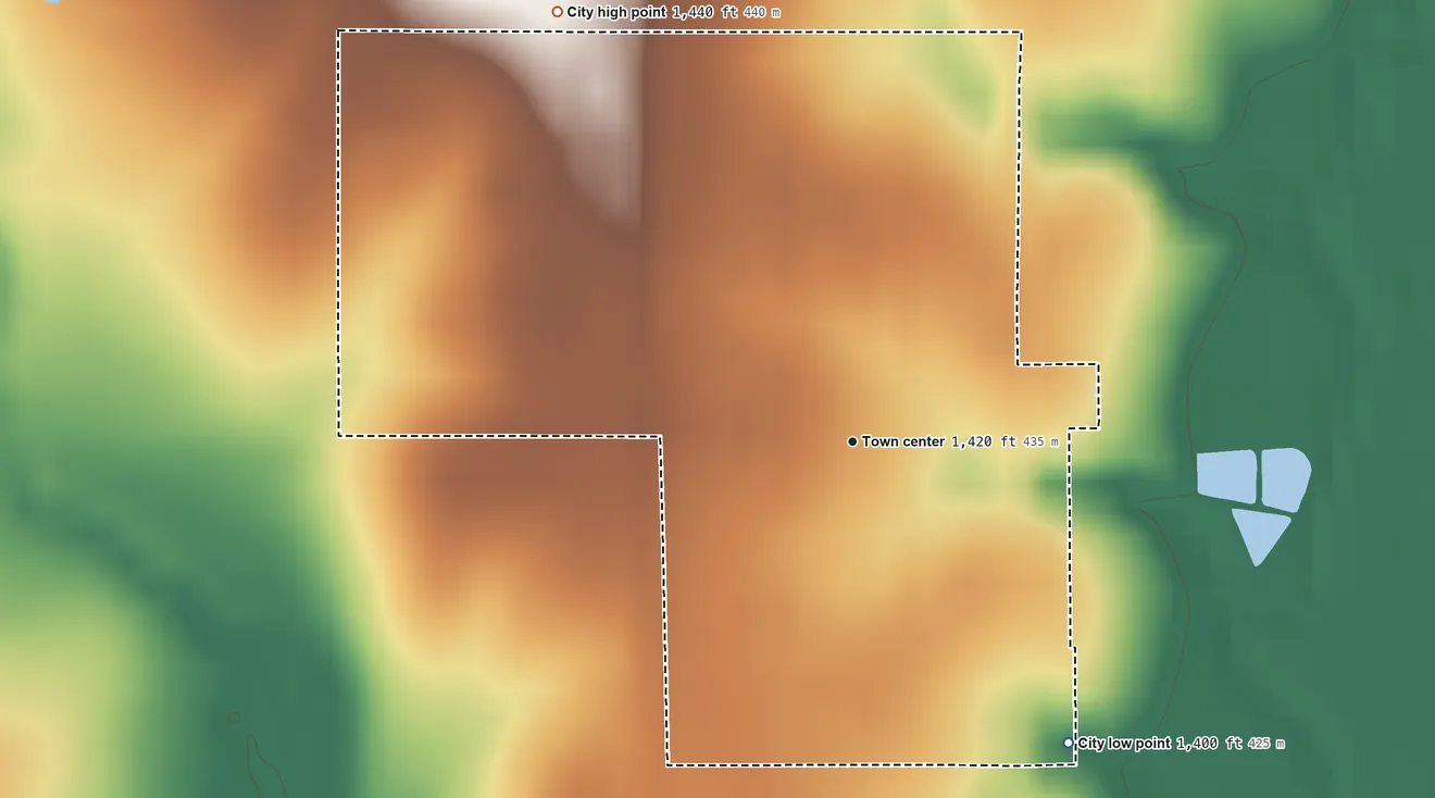 Topographic elevation map of Lincolnville, Kansas, shaded from 1,400 ft on the southeast side to 1,440 ft on the northwest side