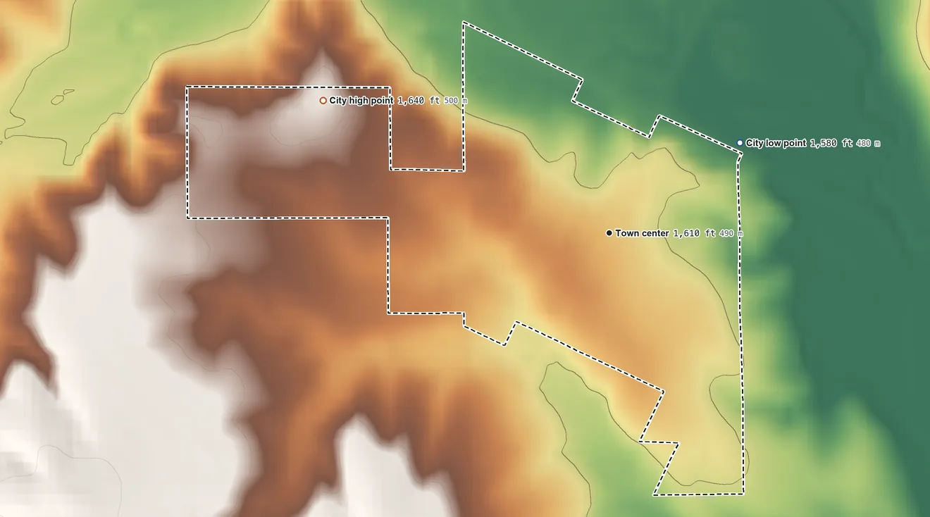 Topographic elevation map of Little River, Kansas, shaded from 1,580 ft on the northeast side to 1,640 ft on the northwest side