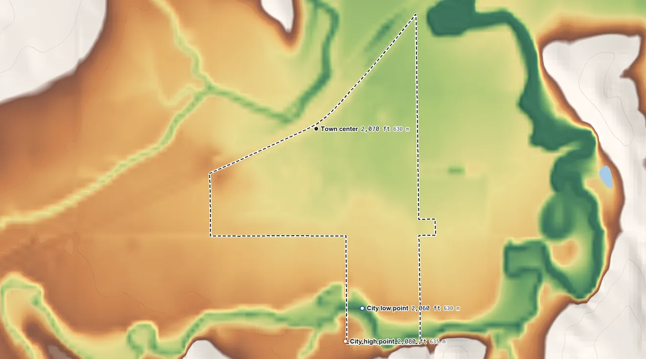Topographic elevation map of Long Island, Kansas, shaded from 2,060 ft on the south side to 2,080 ft on the south side