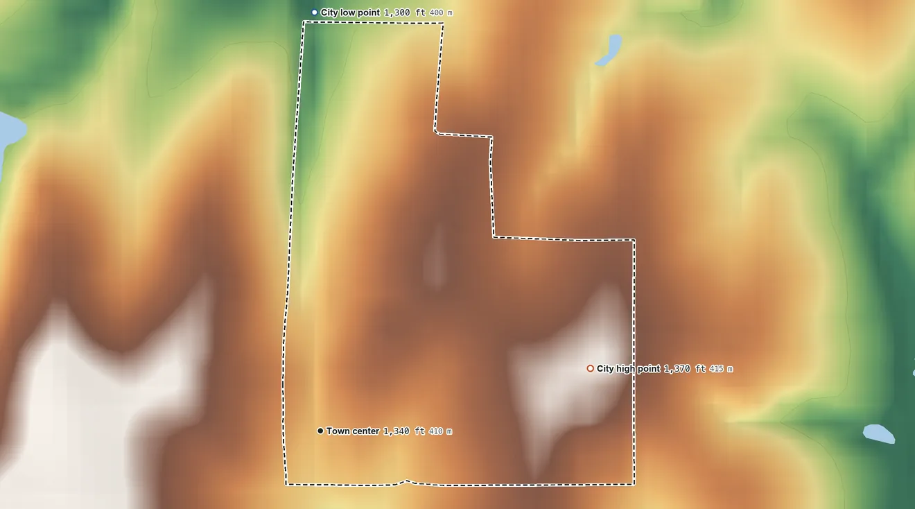 Topographic elevation map of Longford, Kansas, shaded from 1,300 ft on the north side to 1,370 ft on the east side