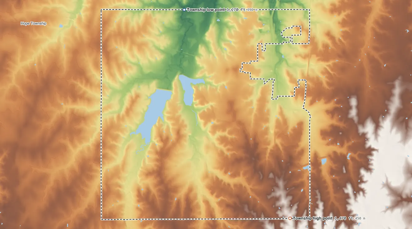 Topographic elevation map of Lyon Township, Dickinson County, Kansas, shaded from 1,270 ft on the northwest side to 1,470 ft on the southeast side