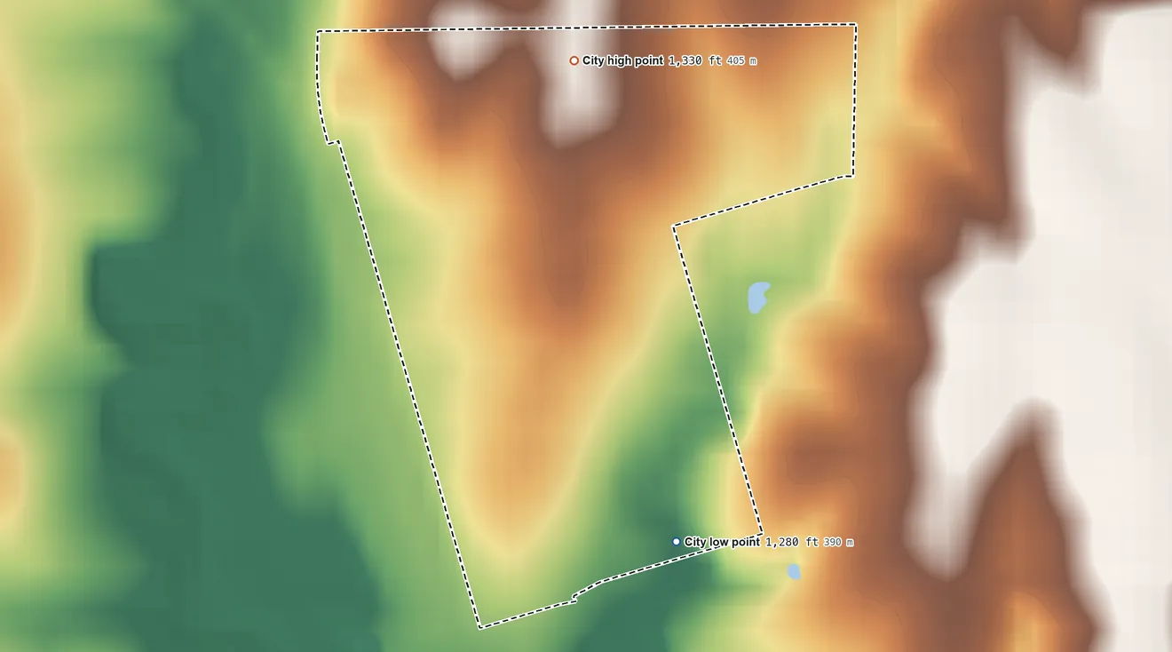 Topographic elevation map of Manchester, Kansas, shaded from 1,280 ft on the south side to 1,330 ft on the north side