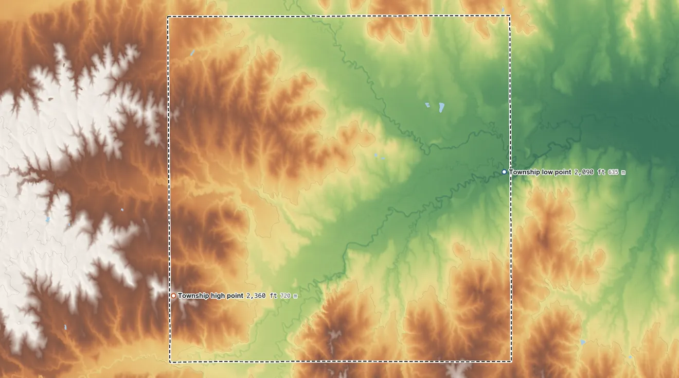 Topographic elevation map of Marena Township, Kansas, shaded from 2,090 ft on the northeast side to 2,360 ft on the west side