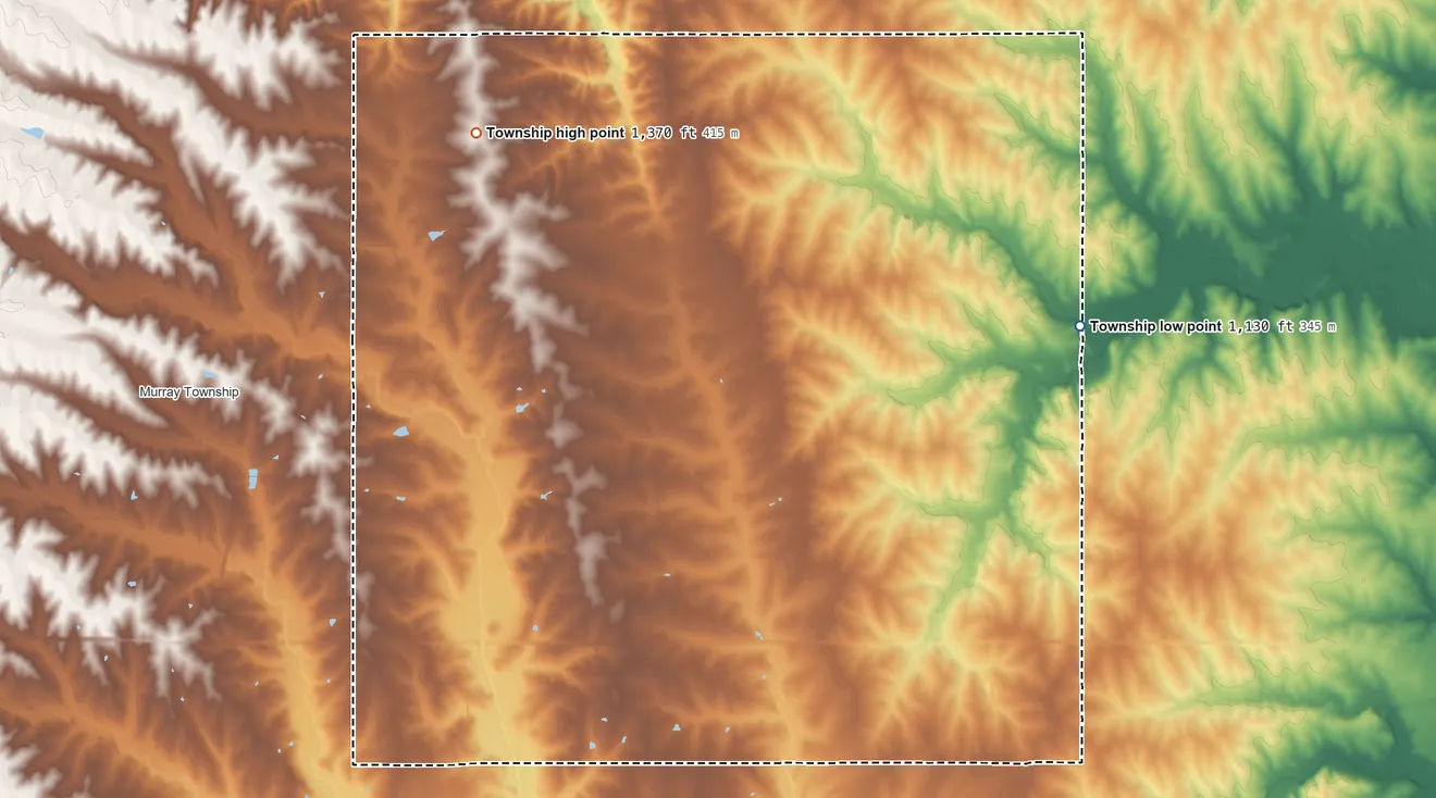 Topographic elevation map of Marion Township, Nemaha County, Kansas, shaded from 1,130 ft on the northeast side to 1,370 ft on the northwest side