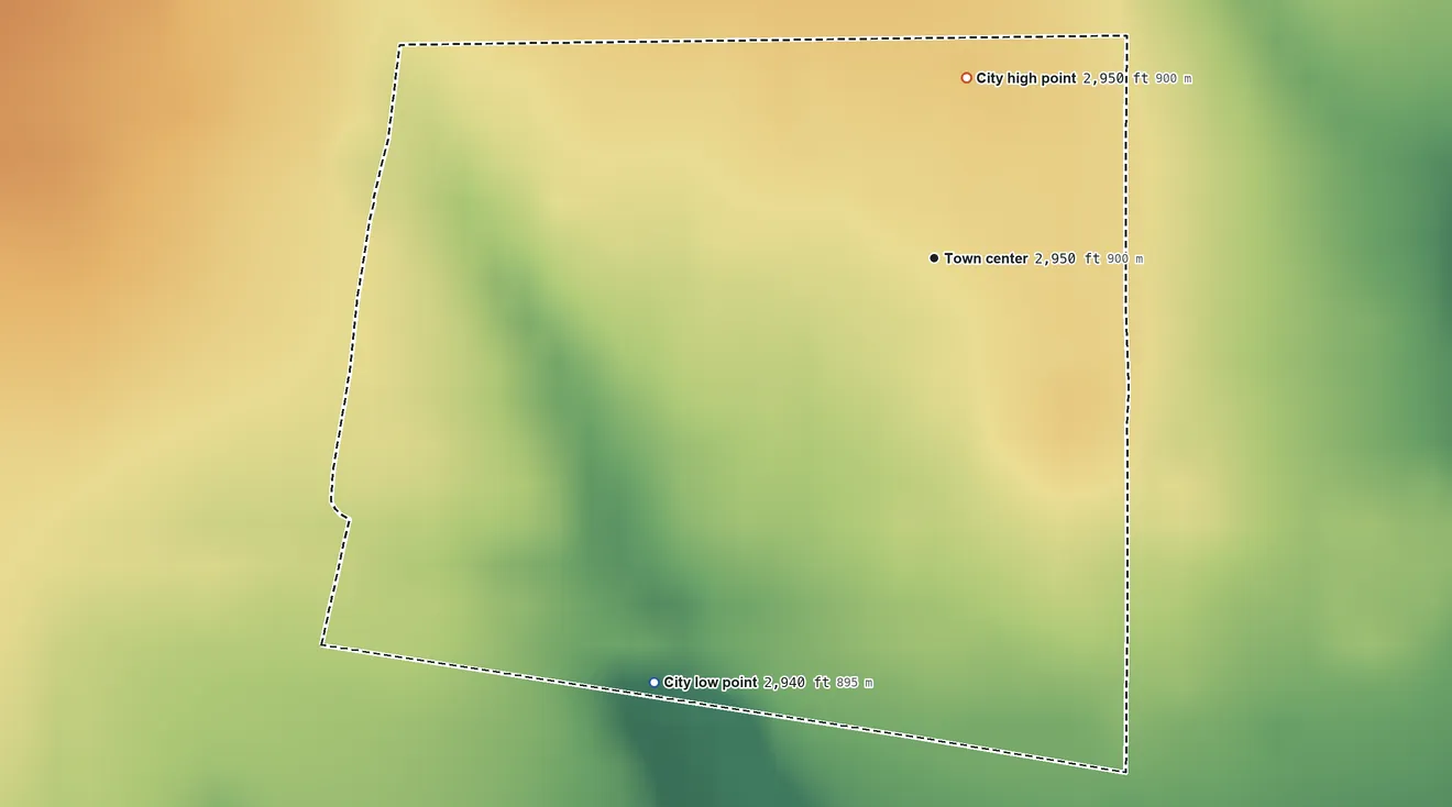 Topographic elevation map of Menlo, Kansas, shaded from 2,940 ft on the southwest side to 2,950 ft on the north side