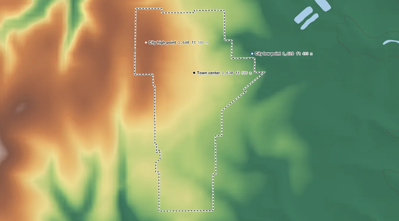 Topographic elevation map of Munden, Kansas, shaded from 1,620 ft on the east side to 1,640 ft on the northwest side