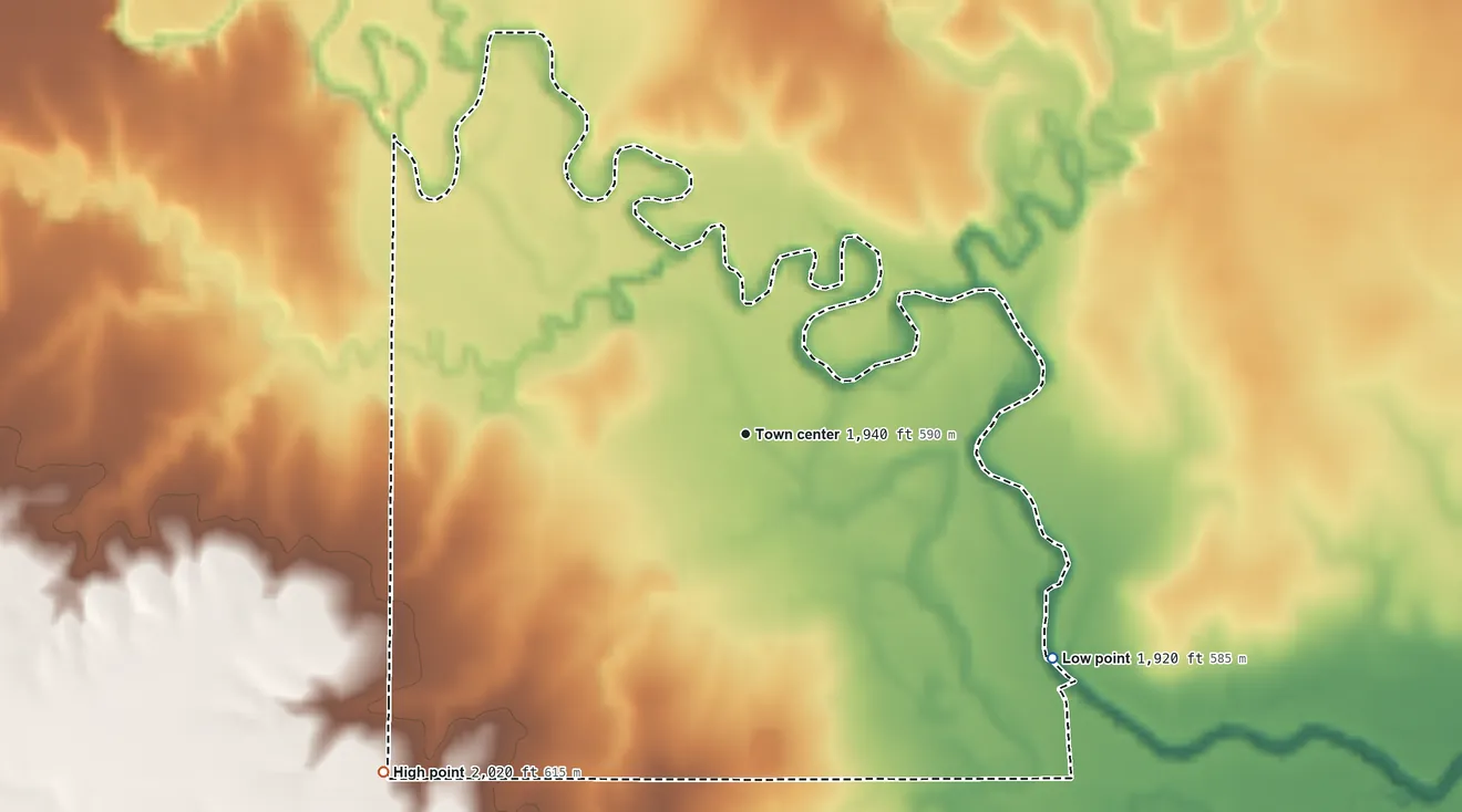 Topographic elevation map of Munjor, Kansas, shaded from 1,920 ft on the southeast side to 2,020 ft on the southwest side
