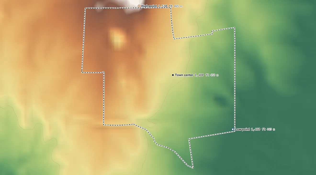 Topographic elevation map of Murdock, Kansas, shaded from 1,460 ft on the southeast side to 1,530 ft on the northwest side