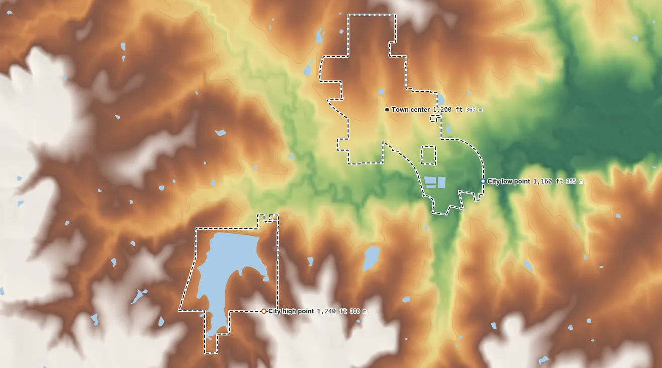 Topographic elevation map of Olpe, Kansas, shaded from 1,160 ft on the southeast side to 1,240 ft on the southwest side