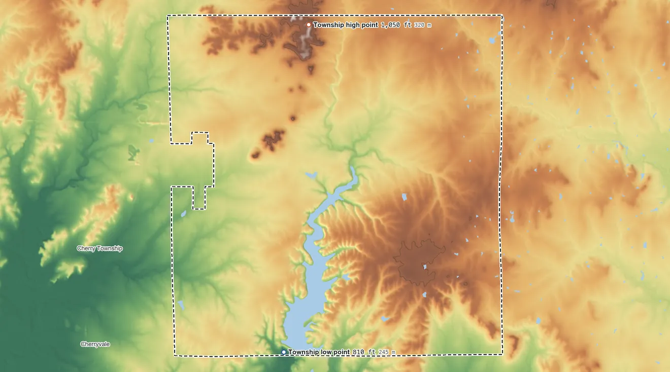Topographic elevation map of Osage Township, Kansas, shaded from 810 ft on the south side to 1,050 ft on the northwest side
