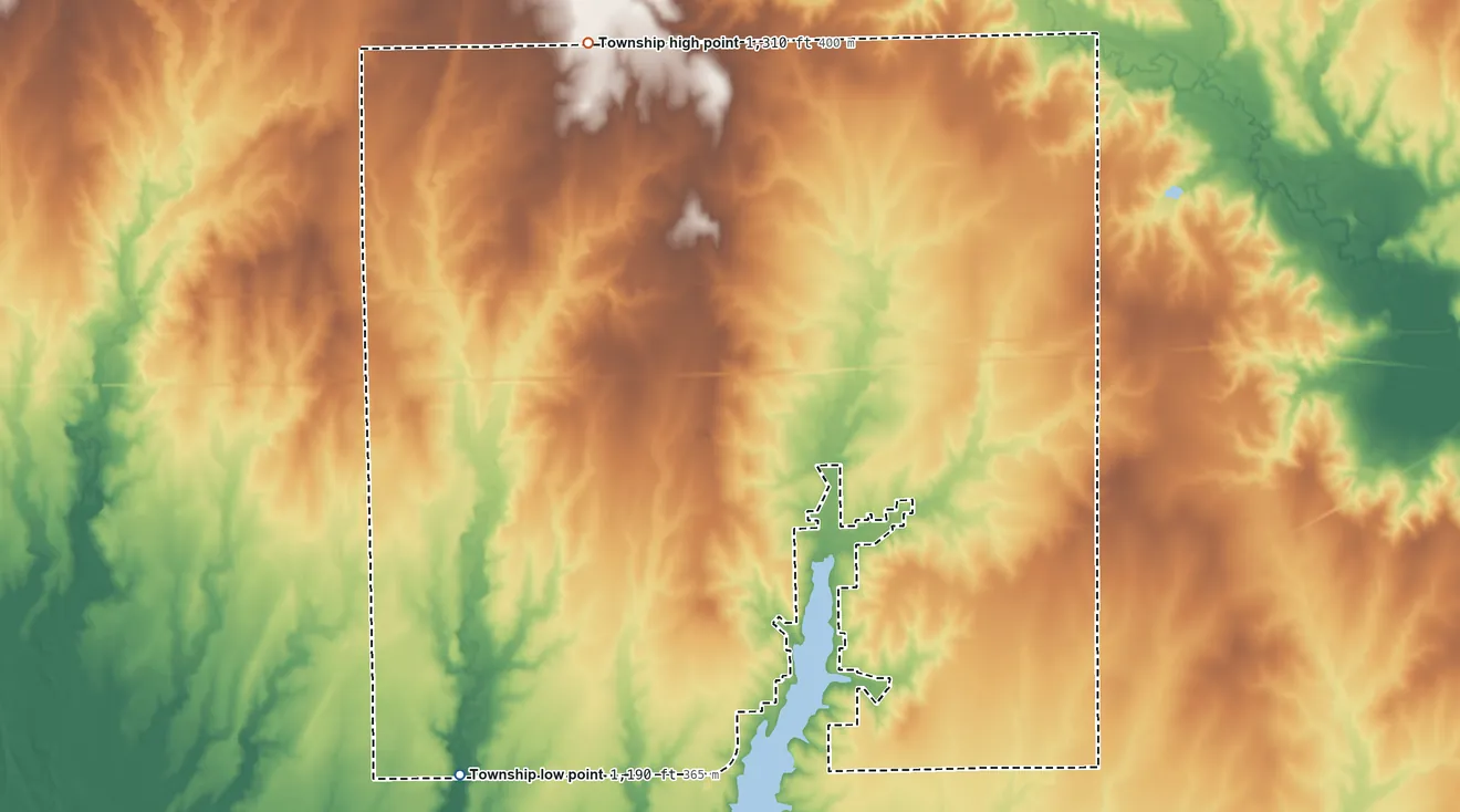 Topographic elevation map of Osborne Township, Kansas, shaded from 1,190 ft on the southwest side to 1,310 ft on the north side