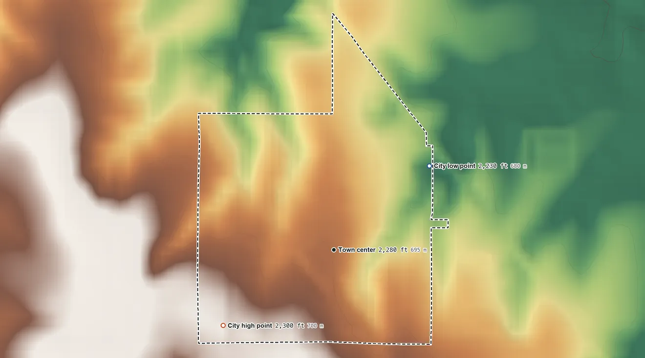 Topographic elevation map of Palco, Kansas, shaded from 2,230 ft on the northeast side to 2,300 ft on the southwest side