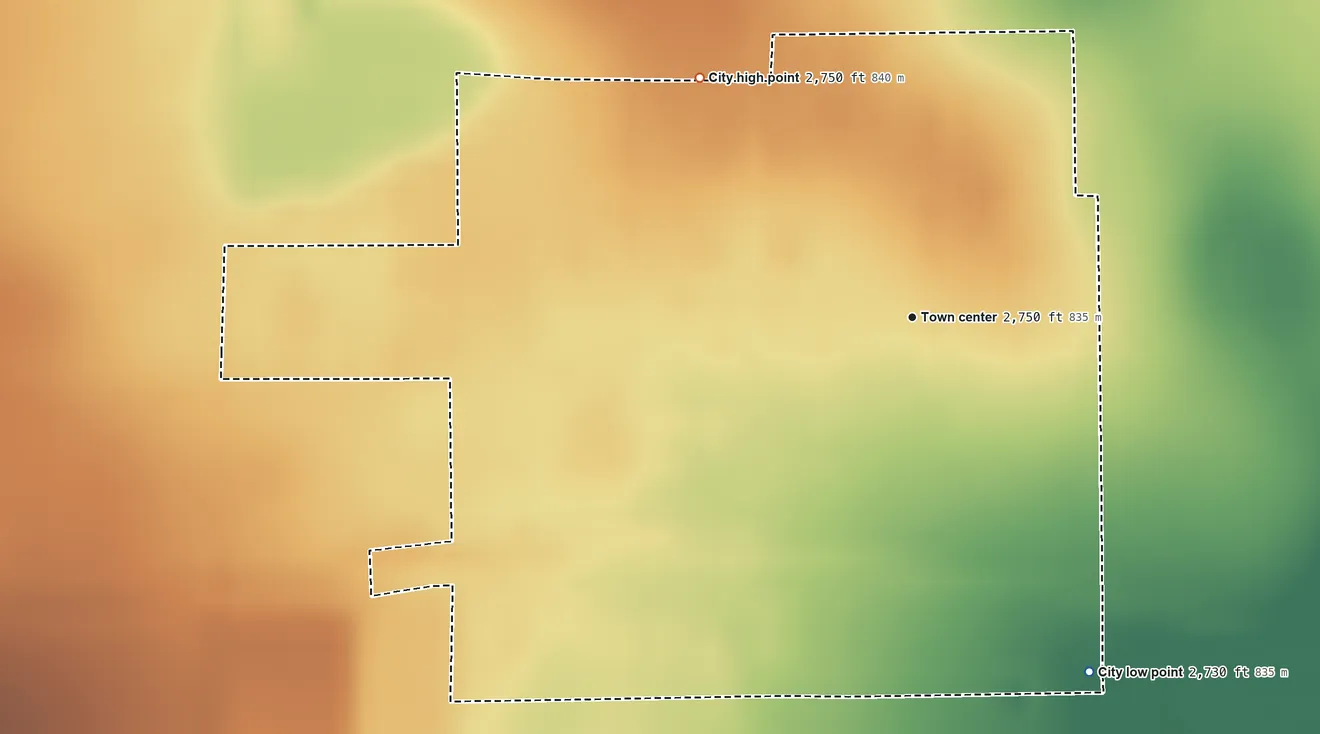 Topographic elevation map of Park, Kansas, shaded from 2,730 ft on the southeast side to 2,750 ft on the northwest side