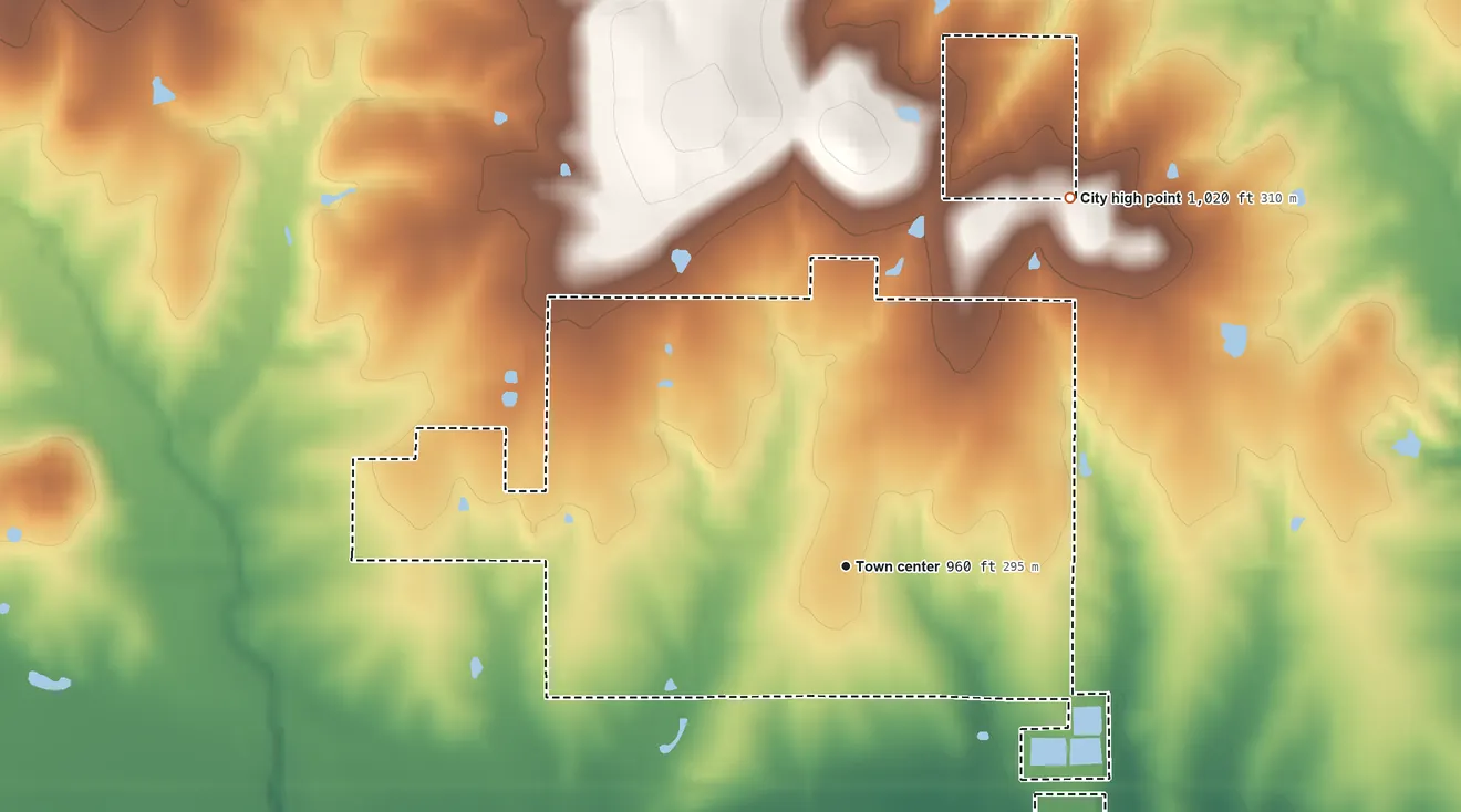 Topographic elevation map of Pomona, Kansas, shaded from 910 ft on the southeast side to 1,020 ft on the northeast side