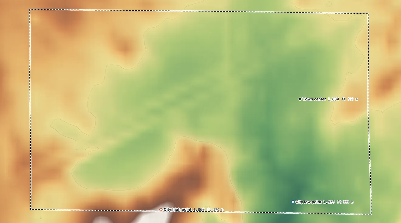 Topographic elevation map of Preston, Kansas, shaded from 1,830 ft on the south side to 1,860 ft on the southwest side