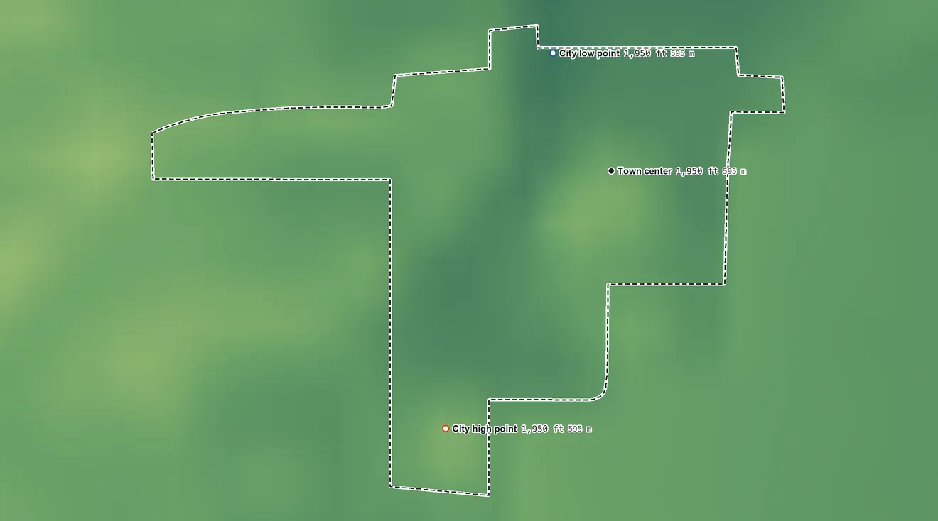 Topographic elevation map of Radium, Kansas, shaded from 1,950 ft on the northwest side to 1,950 ft on the southwest side