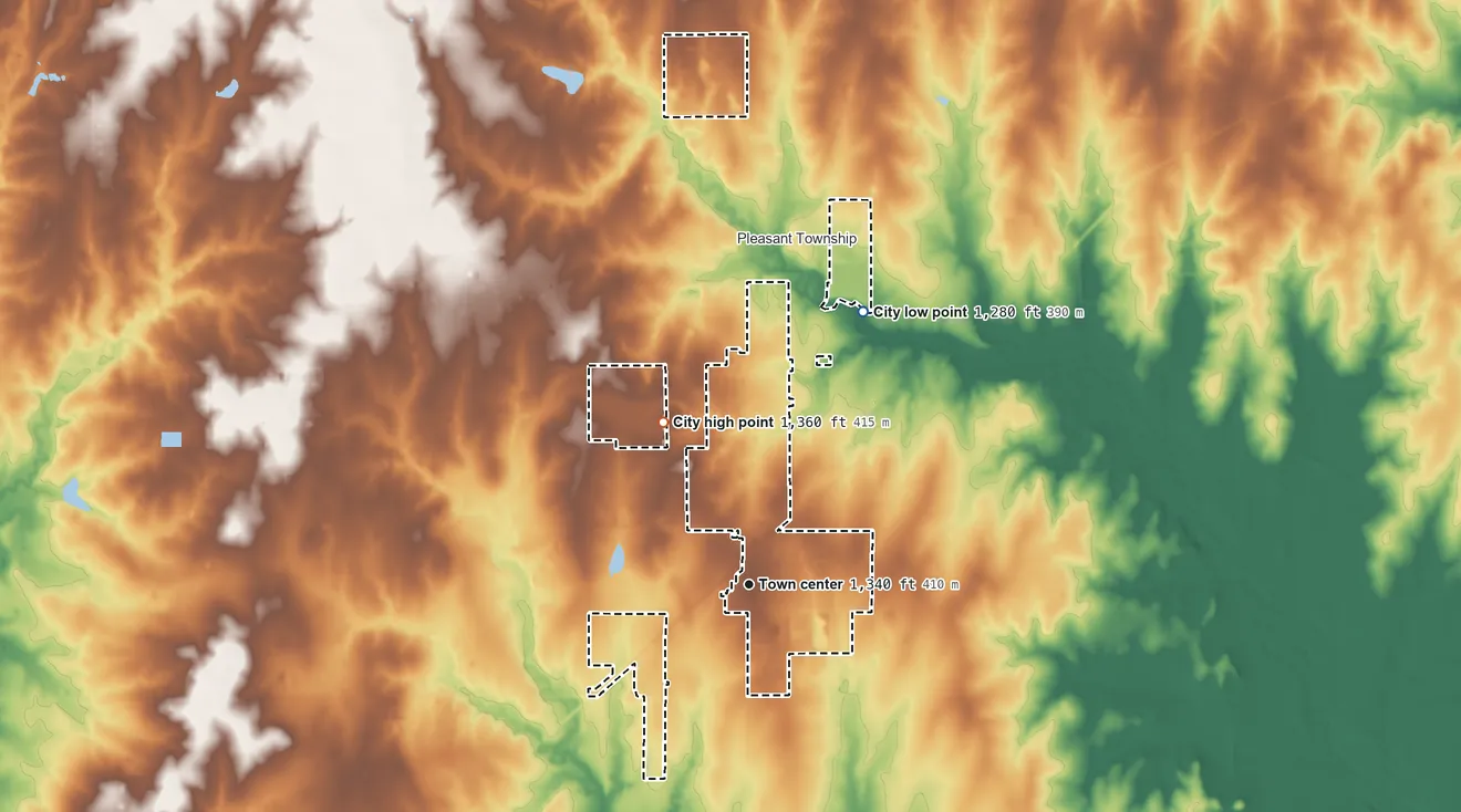 Topographic elevation map of Rose Hill, Kansas, shaded from 1,280 ft on the northeast side to 1,360 ft on the northwest side