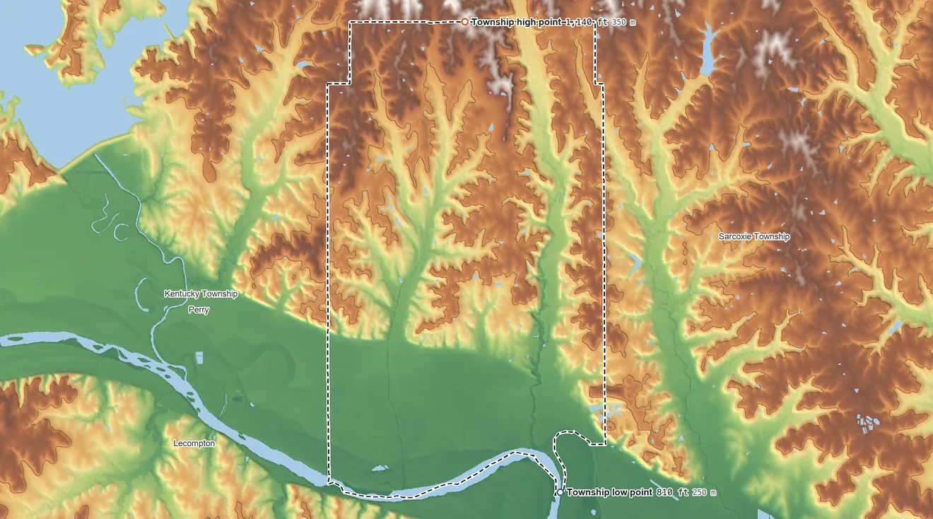Topographic elevation map of Rural Township, Kansas, shaded from 810 ft on the southeast side to 1,140 ft on the north side