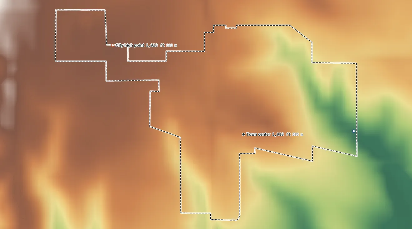 Topographic elevation map of Sawyer, Kansas, shaded from 1,890 ft on the east side to 1,920 ft on the northwest side