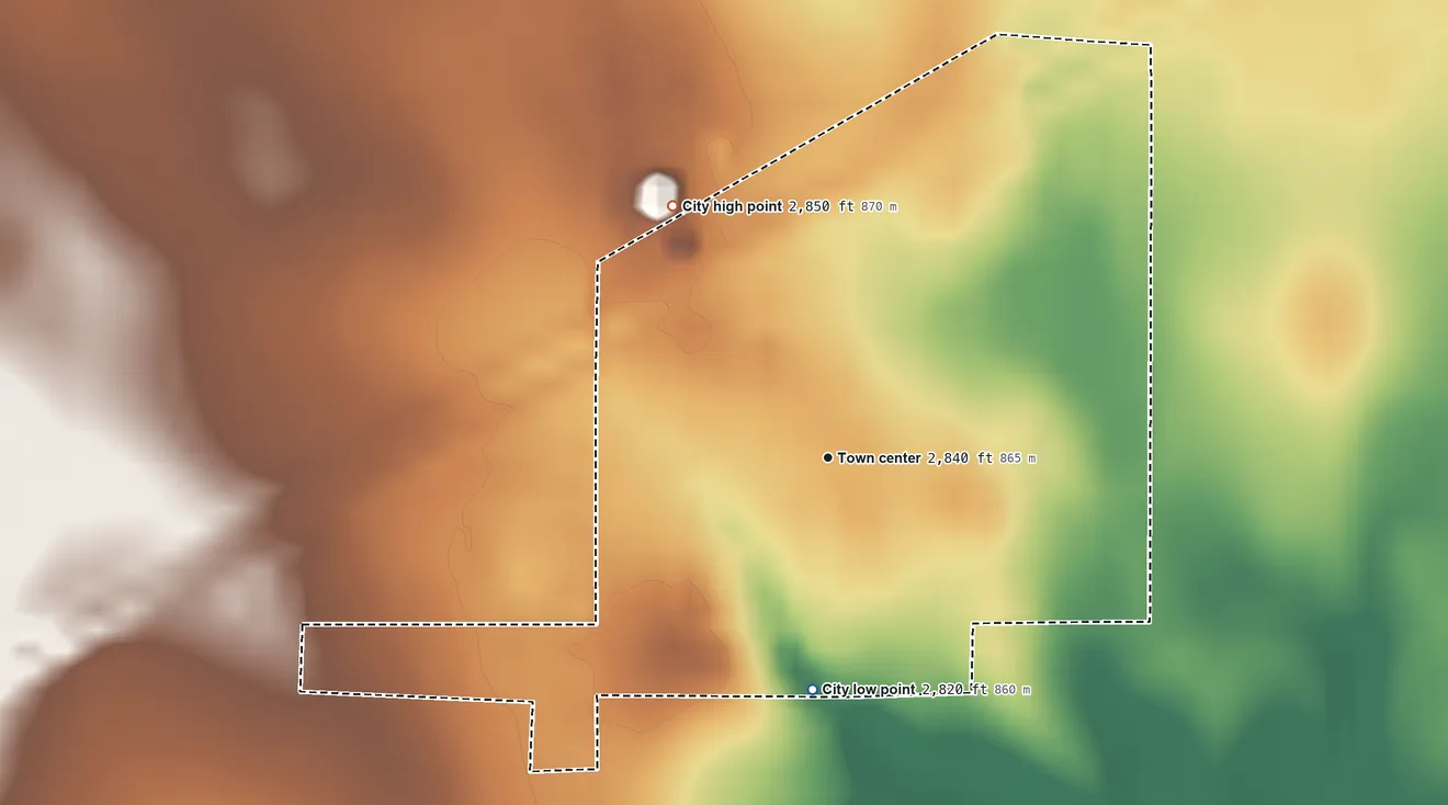 Topographic elevation map of Selden, Kansas, shaded from 2,820 ft on the south side to 2,850 ft on the northwest side