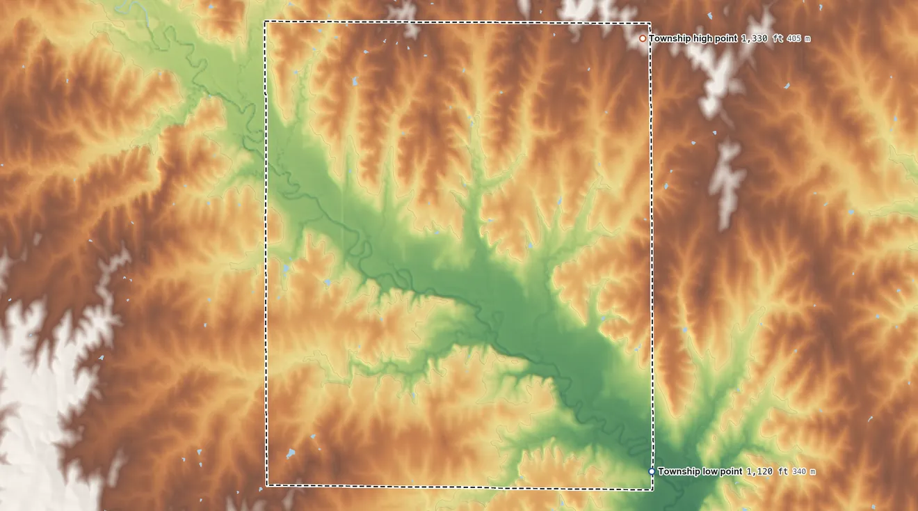 Topographic elevation map of Sherman Township, Dickinson County, Kansas, shaded from 1,120 ft on the southeast side to 1,330 ft on the northeast side
