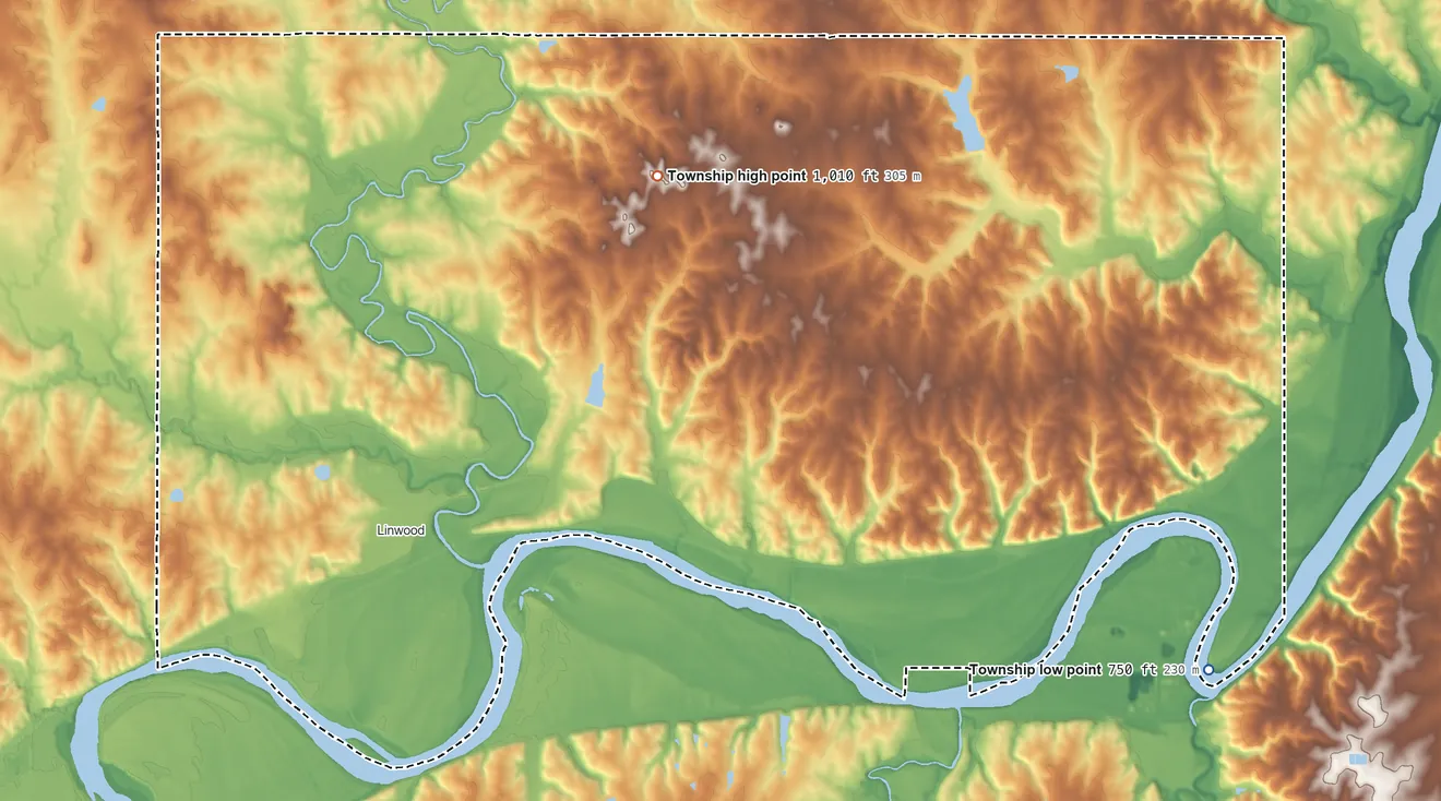 Topographic elevation map of Sherman Township, Kansas, shaded from 750 ft on the southeast side to 1,010 ft on the north side