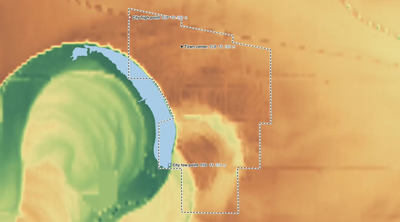 Topographic elevation map of Silver Lake, Kansas, shaded from 890 ft on the south side to 920 ft on the northwest side