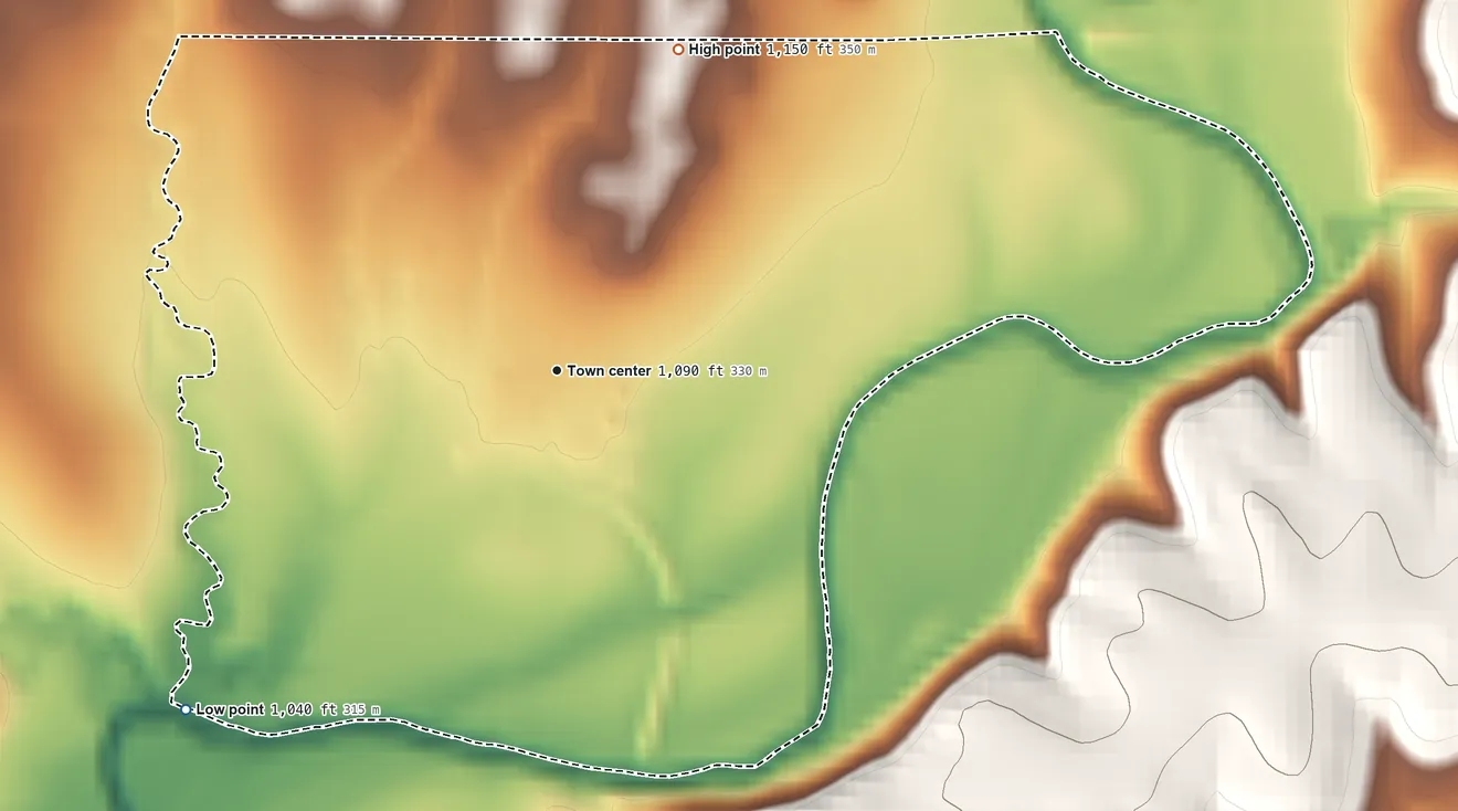 Topographic elevation map of Silverdale, Kansas, shaded from 1,040 ft on the southwest side to 1,150 ft on the north side