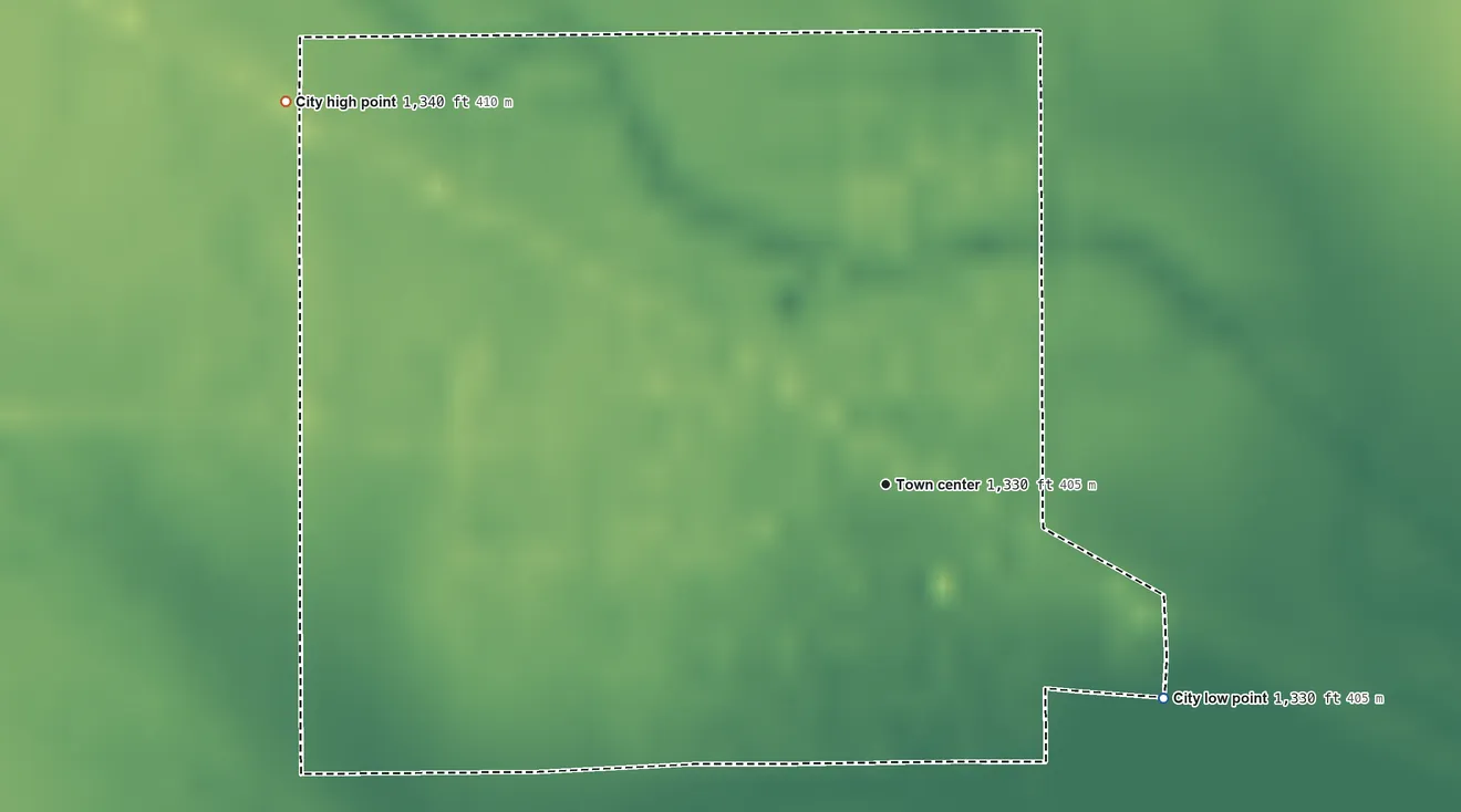 Topographic elevation map of Simpson, Kansas, shaded from 1,330 ft on the southeast side to 1,340 ft on the northwest side
