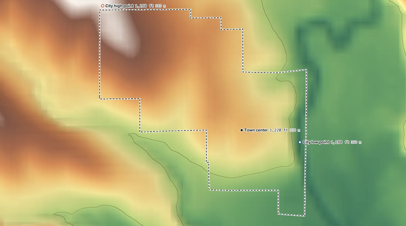 Topographic elevation map of Soldier, Kansas, shaded from 1,180 ft on the east side to 1,260 ft on the northwest side