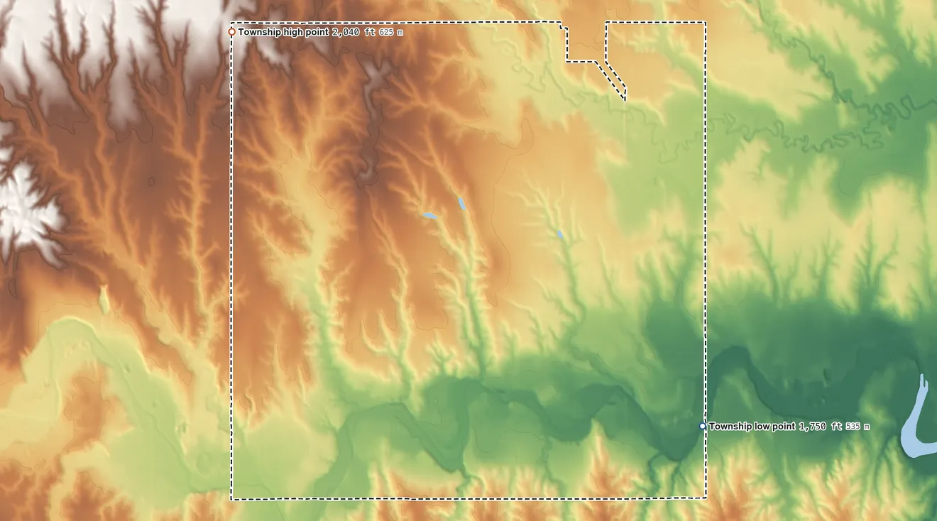 Topographic elevation map of Solomon Township, Phillips County, Kansas, shaded from 1,750 ft on the southeast side to 2,040 ft on the northwest side