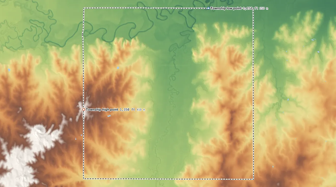Topographic elevation map of Solomon Township, Saline County, Kansas, shaded from 1,150 ft on the northeast side to 1,350 ft on the southwest side