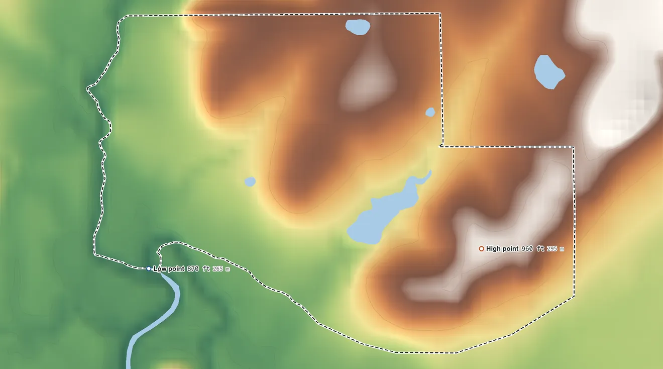 Topographic elevation map of Somerset, Kansas, shaded from 870 ft on the west side to 960 ft on the north side