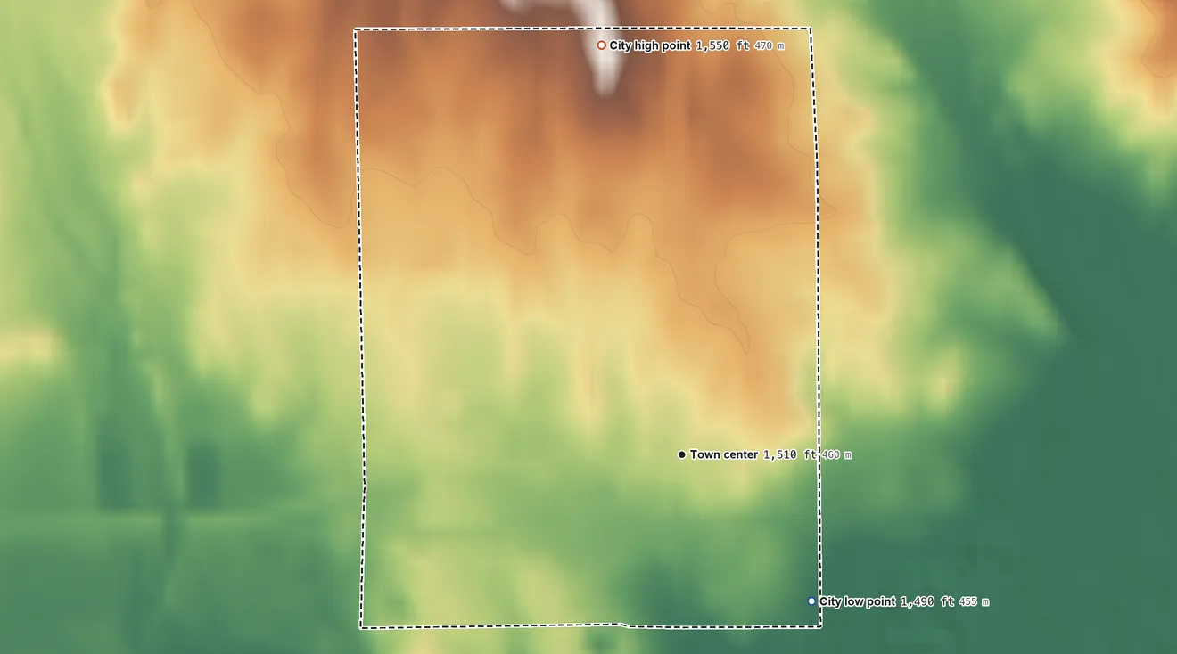 Topographic elevation map of Spivey, Kansas, shaded from 1,490 ft on the southeast side to 1,550 ft on the north side
