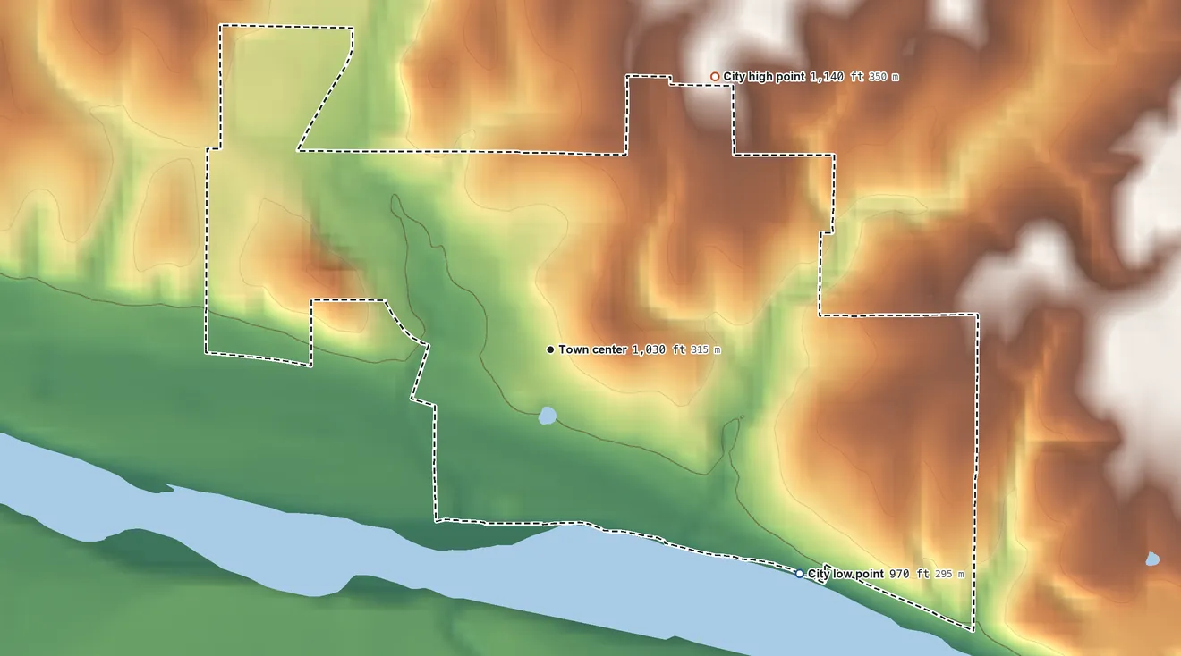 Topographic elevation map of St. George, Kansas, shaded from 970 ft on the southeast side to 1,140 ft on the northeast side