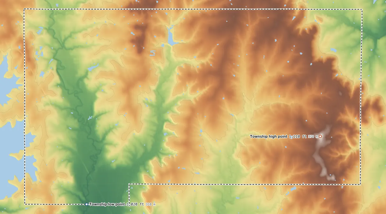 Topographic elevation map of Star Township, Kansas, shaded from 1,020 ft on the southwest side to 1,210 ft on the east side